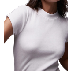Topshop Rib Fitted Curve Hem Tee - White