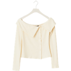 Gina Tricot Ribbad Topp Med Bara Axlar - Gräddvit