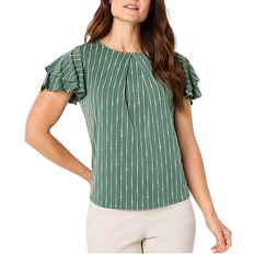 Liz Claiborne Womens Crew Neck Short Sleeve Blouse - Green
