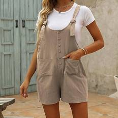 Shein Women's Casual Summer Cotton Linen Rompers Overalls Jumpsuit Shorts