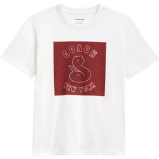 White graphic tees Coach Outlet Signature Square T-Shirt In Organic Cotton With Snake Graphic - White