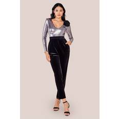 Silver Jumpsuits & Overalls Goddiva Liquid Sequin Jumpsuit With Corsage - Silver
