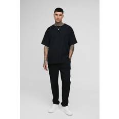 Herr Kostymer på rea boohooMAN Mens Black Tall Pleated Oversized T-Shirt Tapered Trouser Set