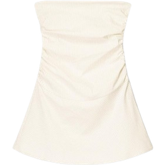 Bershka Stretch Gathered Mini Dress with Bandeau Neckline - Cream