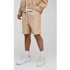 Corduroy Shorts boohooMAN Elasticated Waist Relaxed Corduroy Shorts - Beige