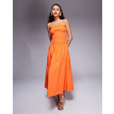 Orange Dresses River Island Shirred Midi Dress - Orange