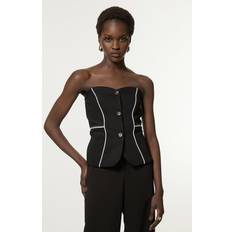 Karen Millen Vests Karen Millen Tailored Contrast Tipped Stitch Detail Bandeau Waistcoat - Black