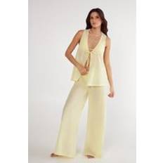 Yellow Suits Nasty Gal Womens Cotton Tie Front Waistcoat And Trousers Beach Set - Lemon