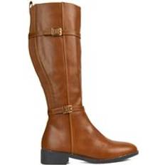 Ellis Flat Heel Stretch Knee High Long Boots - Tan