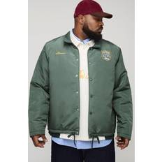 boohooMAN Mens Green Plus Oversized Padded Nylon Varsity Coach Jacket