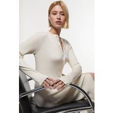 Karen Millen Dresses Karen Millen Premium Slinky Ribbed Knit Button Through Maxi Dress - Cream