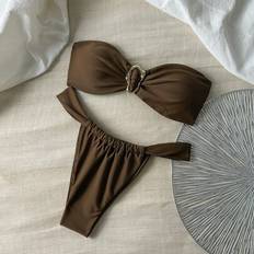 Shein Springbreak Kvinnor Enfärgad Bandeau Metalltillbehör - Kaffebrun
