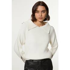 Karen Millen Jumpers Karen Millen Compact Wool Look Zip Detail Fly Collar Jumper - Cream