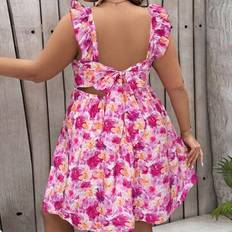 Shein Boho Women's Backless Sexy Red Summer Dress - Plus Size
