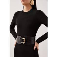 Karen Millen Accessories Karen Millen Leather Croc Wide Waist Belt - Black