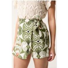 Blue Vanilla Geometric Print Wrap Belted Shorts - Khaki