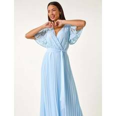 Blue Dresses Roman Lace Detail Wrap Midi Dress - Blue