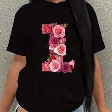 Shein Valentine's Day Gifts Crew T-Shirt - Unisex Rose/Letter
