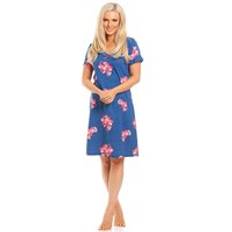 Camille Nightgowns Camille Orchid Floral Print Cotton Summer Nightshirt - Navy