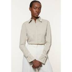 Karen Millen Shirts Karen Millen Pearl Trim Cotton Woven Shirt - Stone