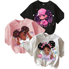 Shein Packs Young Girls Cartoon Graphic Tees Short Sleeve Casual Cute TShirts For Toddlers Back To School Girls Cute Tops For School Girls Shirts Cute TShir