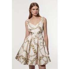 Structured Viscose Satin Chain Print Tailored Prom Mini Dress - Multi