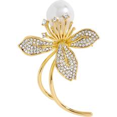 Gold Brooches Jon Richard Gold Plated Crystal And Pearl Floral Brooch - Gold