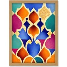 Interior Details ARTERY8 Islamic Arabesque Beautiful Colourful Pattern Artwork Wall Print A4 Light Oak One Size Framed Art