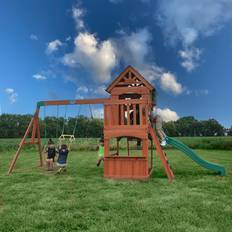 Backyard Discovery Atlantis Wooden Climbing Frame with 2 x Swings Trapeze and 1 x Slide