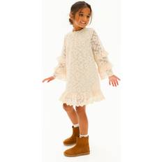 H&M Frill-trimmed Lace Dress - Beige