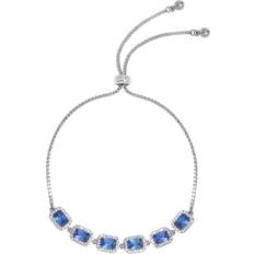 Sapphire Bracelets Jon Richard Rhodium Plated Cubic Zirconia Emerald Cut Sapphire Toggle Bracelet - Silver
