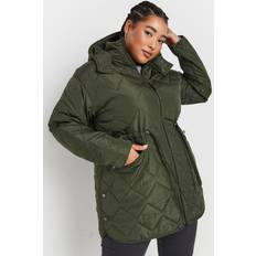 Yours Midi Quilted Padded Jacket - Khaki Green