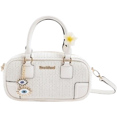 River Island Rectangle Raffia Bowler Bag - White