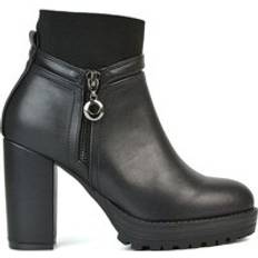 Caitlin Platform Block High Heel Zip Up Sock Ankle Boots - Black