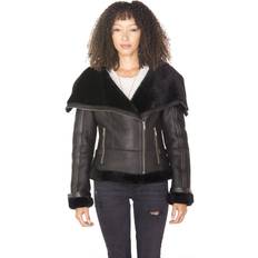 Infinity Leather Womens Merino Sheepskin Aviator Jacket - Black