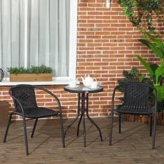 OutSunny 3 Pieces Garden Furniture with Stackable Black Bistro Set, 1 Table incl. 2 Chairs