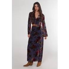 Floral Devore Maxi Skirt - Blue