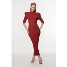 Karen Millen Dresses Karen Millen Viscose Blend Rib Knit Power Shoulder Military Trim Maxi Dress - Copper