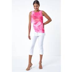 Women Tank Tops Roman Floral Print Double Layer Vest Top - Cerise