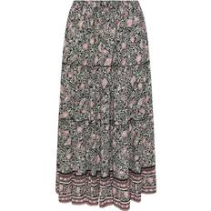 Pink Skirts Yours Floral Tiered Maxi Skirt - Black/White