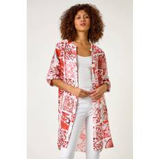 Red Blouses Roman Tile Print Longline Blouse - Red