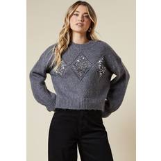 Diamond Shaped Sequin Cosy Jumper - Charcoal