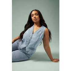 Yours Washed Denim Waistcoat - Light Blue