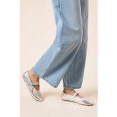 Silver Low Shoes Faith Peighton Diamante Studded Round Toe Mary Jane Ballet Pumps - Grey