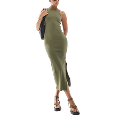 New Look Rib Jersey Racer Midi Dress - Khaki Green