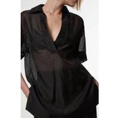 Karen Millen Tops Karen Millen Short Sleeve Boxy Slub Woven Shirt - Black