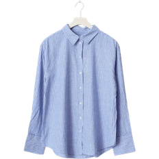 Gina Tricot Linen Blend Shirt - Marinblå/Vit