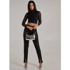 Leather Blouses Womens Sparkle Long Sleeve Top - Black
