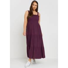 Purple Dresses Yours Shirred Strappy Midi Dress - Dark Purple