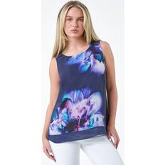 Women Tank Tops Roman Floral Overlay Sleeveless Top - Navy